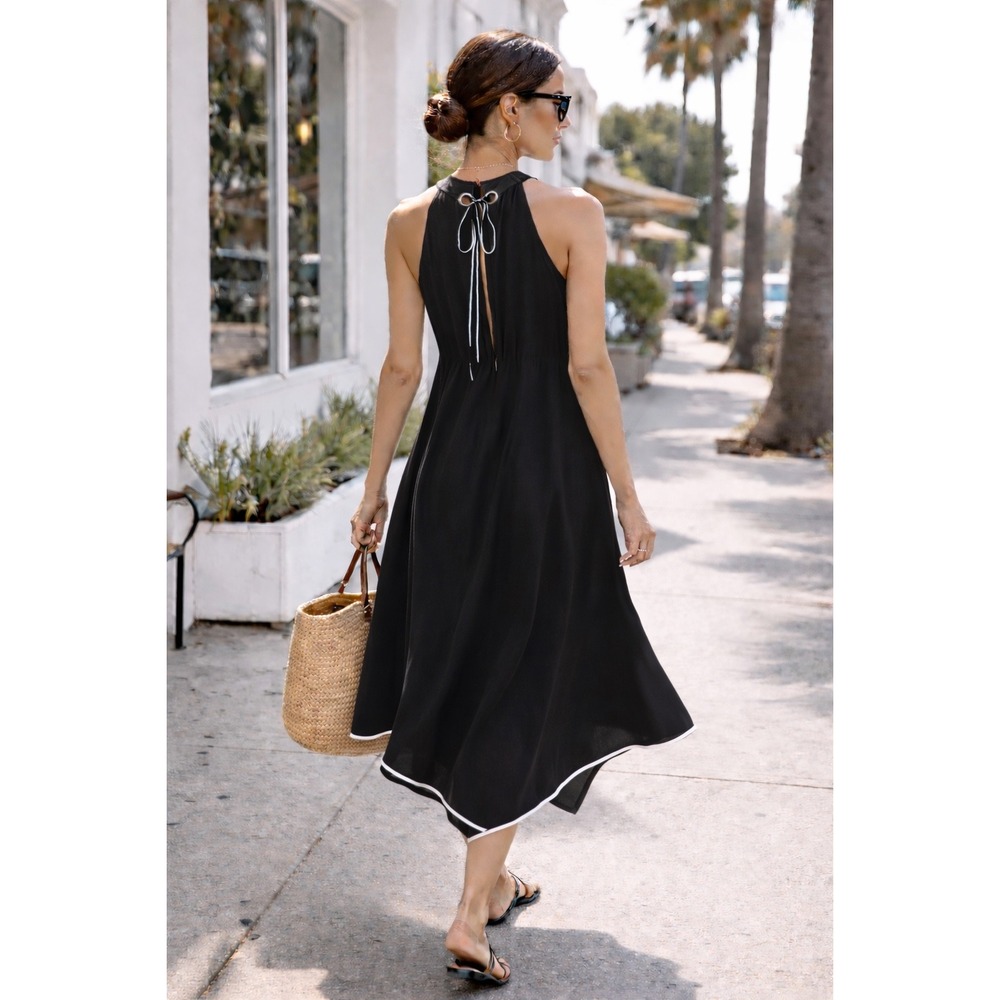 Proenza Schouler Dress Womens‎ 2 Black New Trapeze Mock Neck Sleeveless Piping
